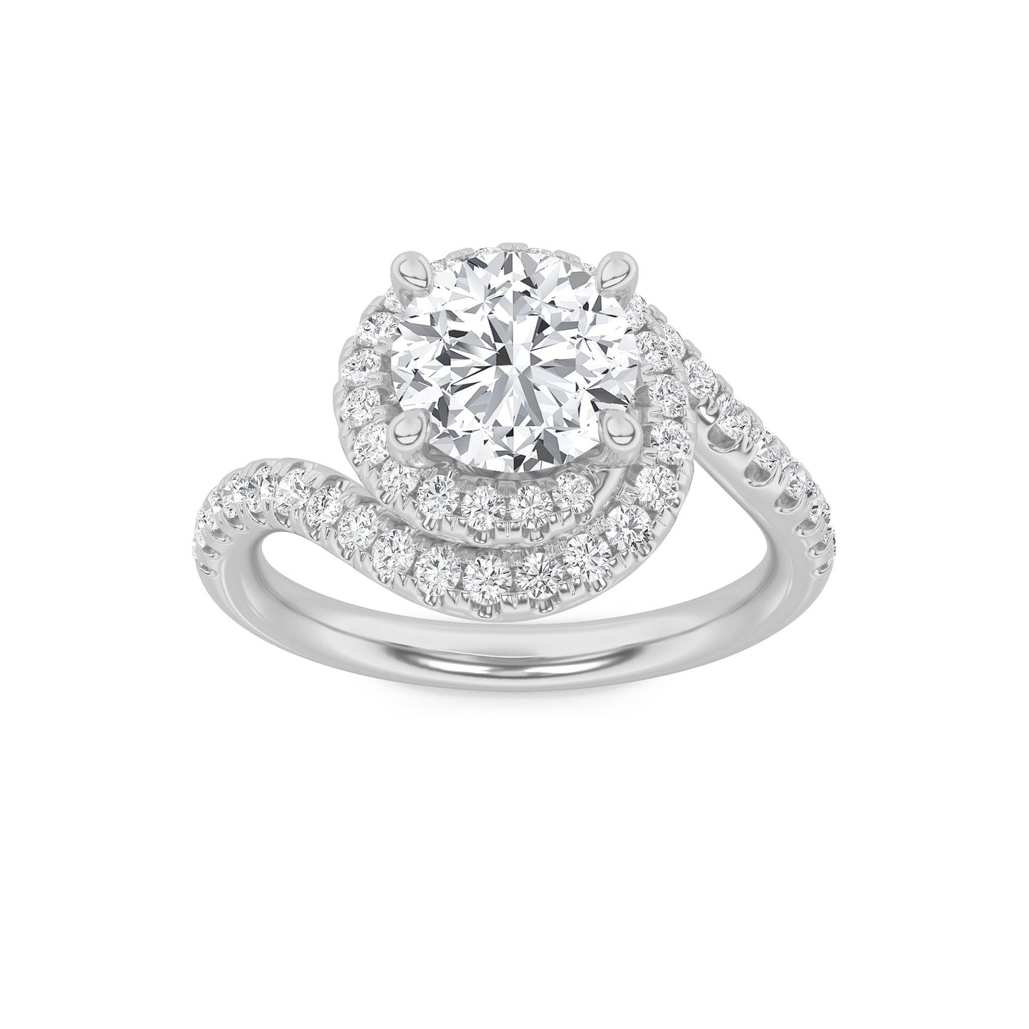2Cttw Round Shaped Lab Grown Diamond (F/VS) SwirlAccented Engagement Ring in 14K Gold