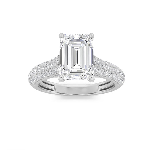 1.5Cttw Emerald Shaped Lab Grown Diamond (F/VS) Hidden Halo Accented Engagement Ring in 14K Gold