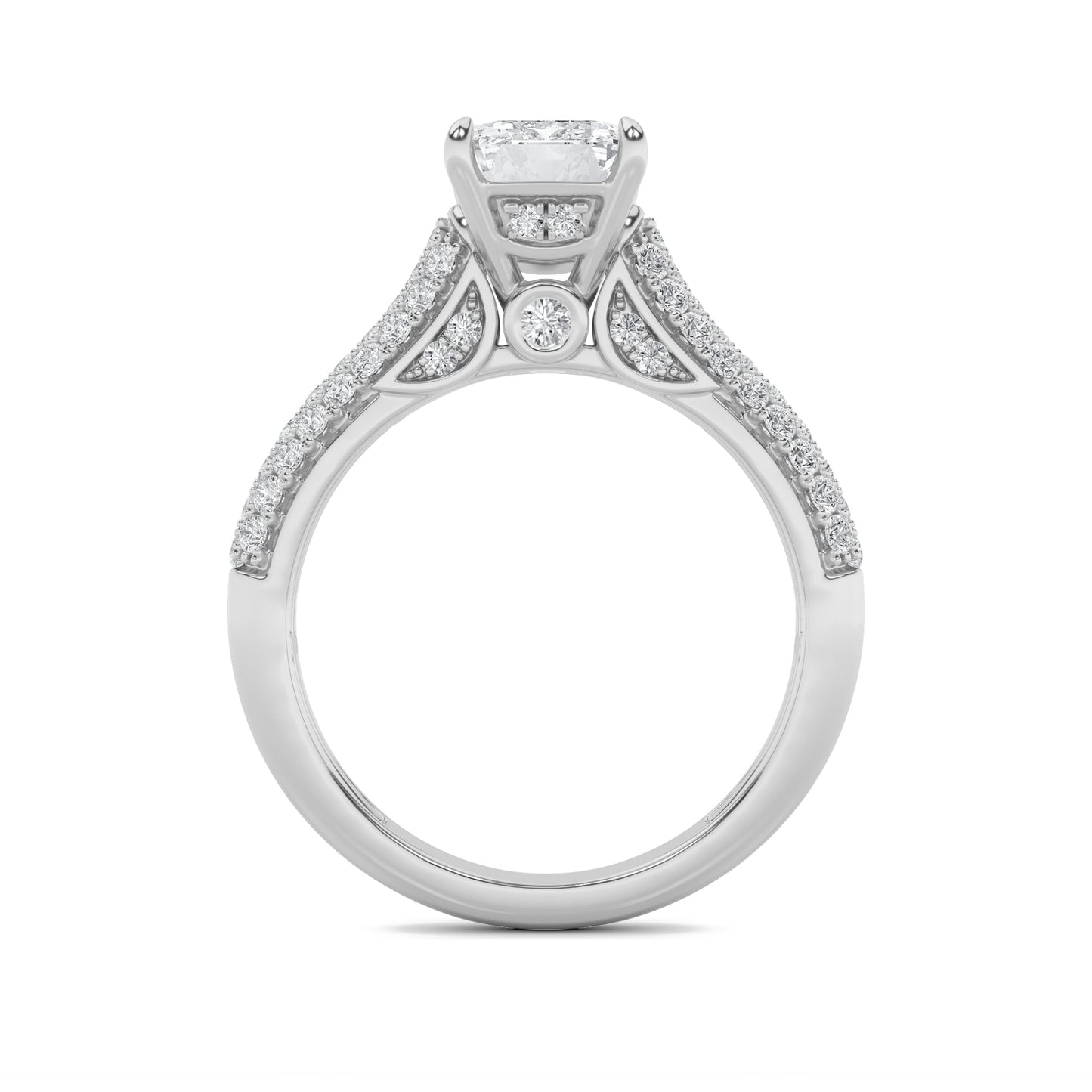 1.5Cttw Emerald Shaped Lab Grown Diamond (F/VS) Hidden Halo Accented Engagement Ring in 14K Gold