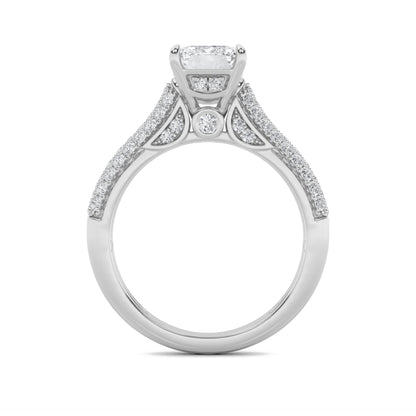 1.5Cttw Emerald Shaped Lab Grown Diamond (F/VS) Hidden Halo Accented Engagement Ring in 14K Gold