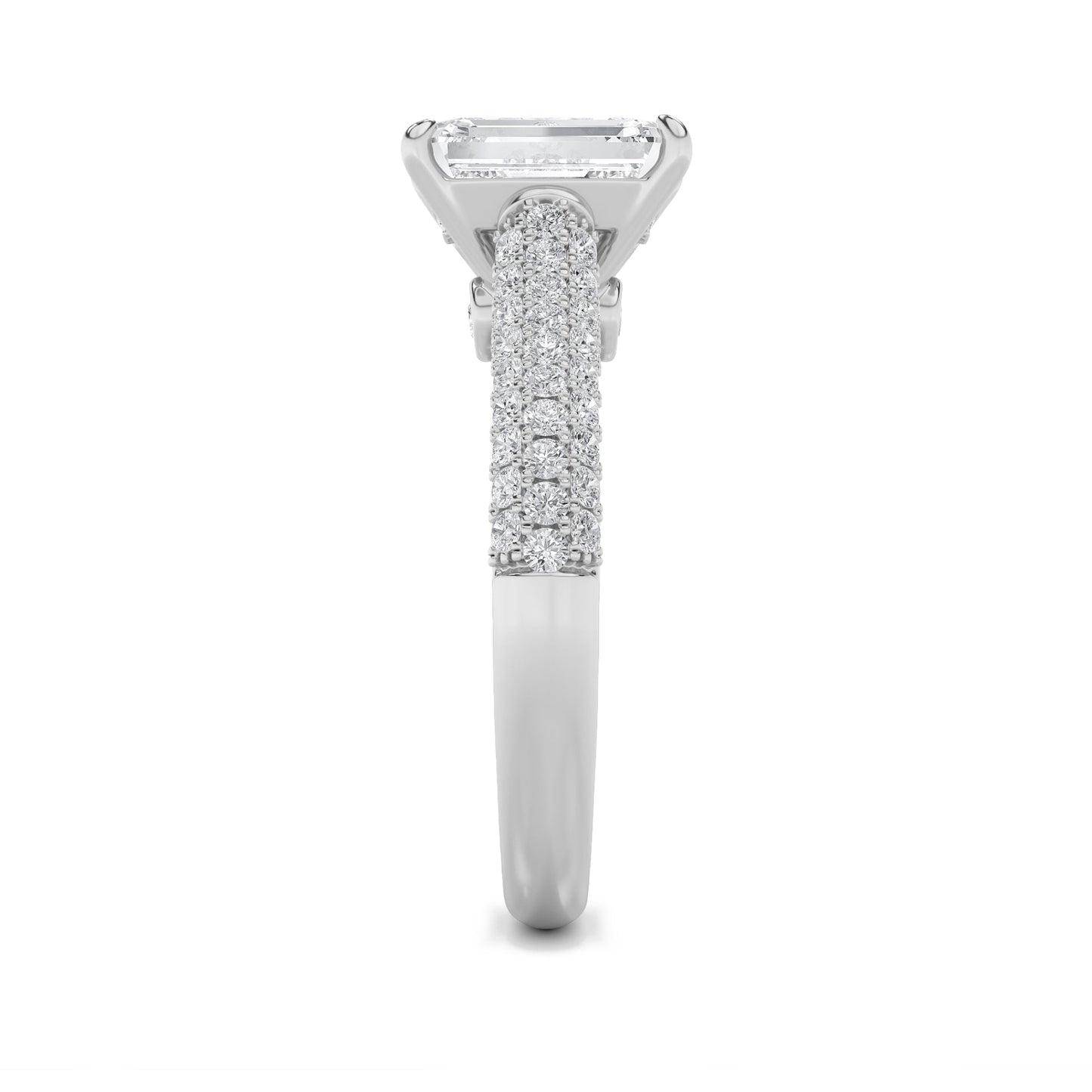 1.5Cttw Emerald Shaped Lab Grown Diamond (F/VS) Hidden Halo Accented Engagement Ring in 14K Gold