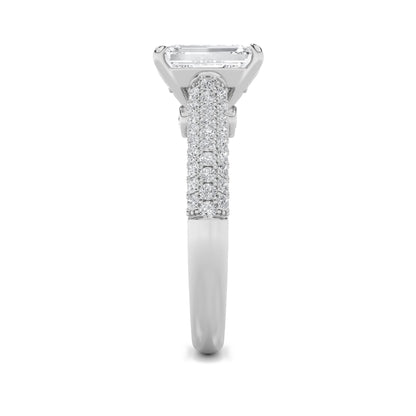 1.5Cttw Emerald Shaped Lab Grown Diamond (F/VS) Hidden Halo Accented Engagement Ring in 14K Gold