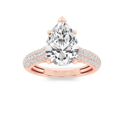 1.5Cttw Pear Shaped Lab Grown Diamond (F/VS) Hidden Halo Accented Engagement Ring in 14K Gold