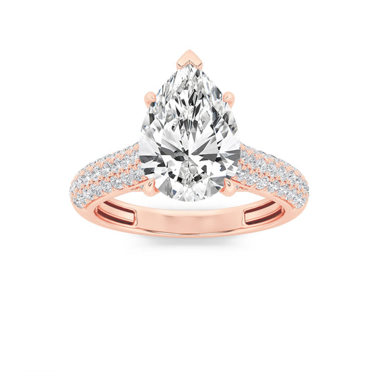 1.5Cttw Pear Shaped Lab Grown Diamond (F/VS) Hidden Halo Accented Engagement Ring in 14K Gold