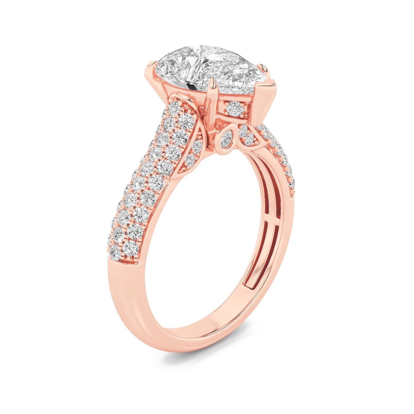 1.5Cttw Pear Shaped Lab Grown Diamond (F/VS) Hidden Halo Accented Engagement Ring in 14K Gold