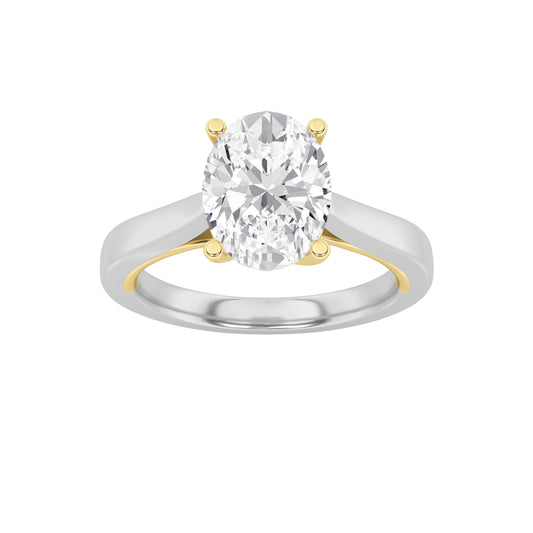 1Cttw Oval Shaped Lab Grown Diamond (F/VS) Two Tone Twisted Basket Cathedral Shank Solitaire Ring in 14K Gold