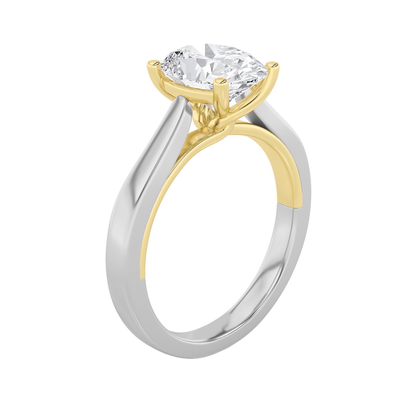 1Cttw Oval Shaped Lab Grown Diamond (F/VS) Two Tone Twisted Basket Cathedral Shank Solitaire Ring in 14K Gold