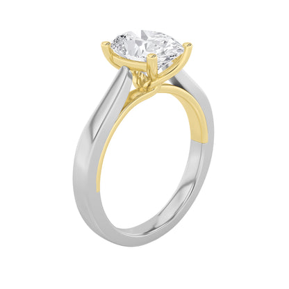 1Cttw Oval Shaped Lab Grown Diamond (F/VS) Two Tone Twisted Basket Cathedral Shank Solitaire Ring in 14K Gold