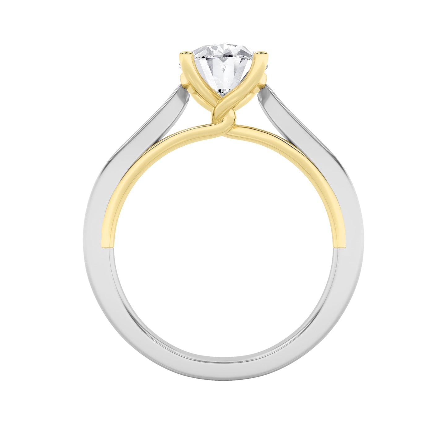 1Cttw Oval Shaped Lab Grown Diamond (F/VS) Two Tone Twisted Basket Cathedral Shank Solitaire Ring in 14K Gold