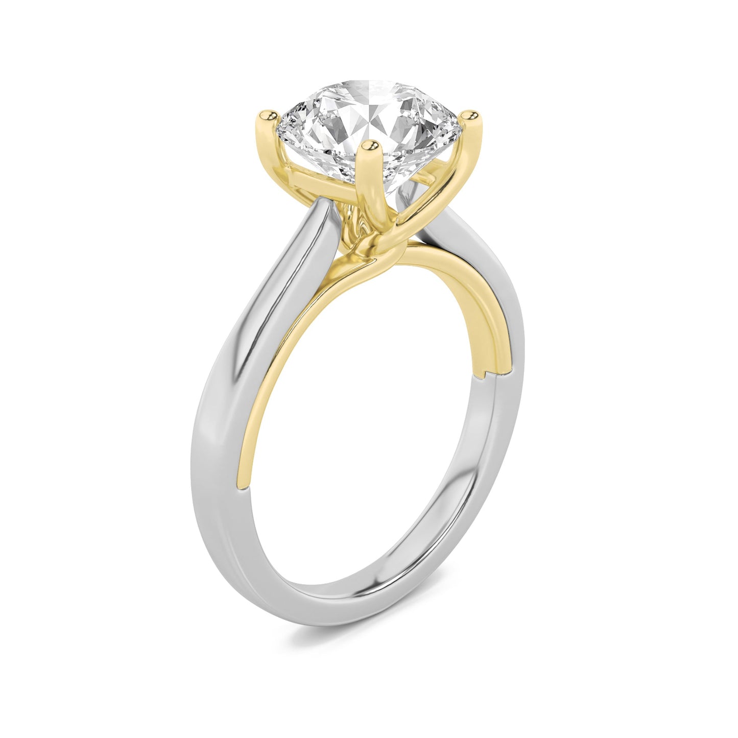 2Cttw Round Shaped Lab Grown Diamond (G/VS) Two Tone Twisted Basket Cathedral Shank Solitaire Ring in 14K Gold