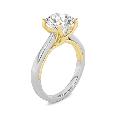 2Cttw Round Shaped Lab Grown Diamond (G/VS) Two Tone Twisted Basket Cathedral Shank Solitaire Ring in 14K Gold