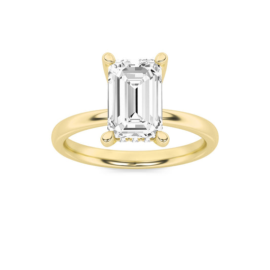 2Cttw Emerald Shaped Lab Grown Diamond (F/VS) Hidden Halo Petite Shank Ring in 14K Gold