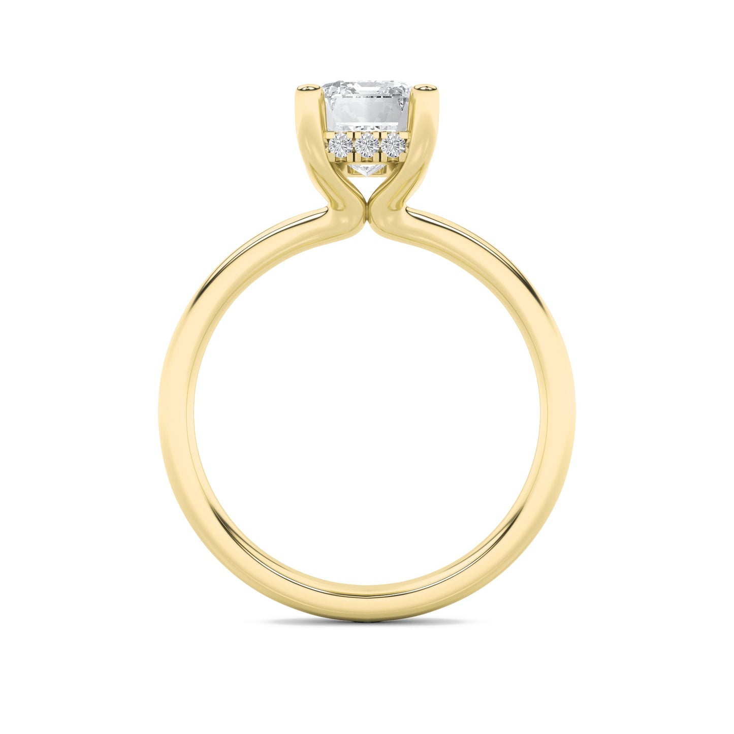 2Cttw Emerald Shaped Lab Grown Diamond (F/VS) Hidden Halo Petite Shank Ring in 14K Gold
