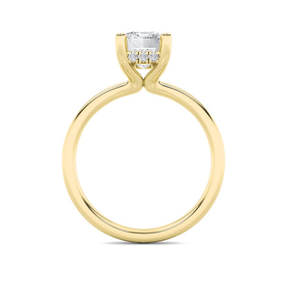 2Cttw Emerald Shaped Lab Grown Diamond (F/VS) Hidden Halo Petite Shank Ring in 14K Gold