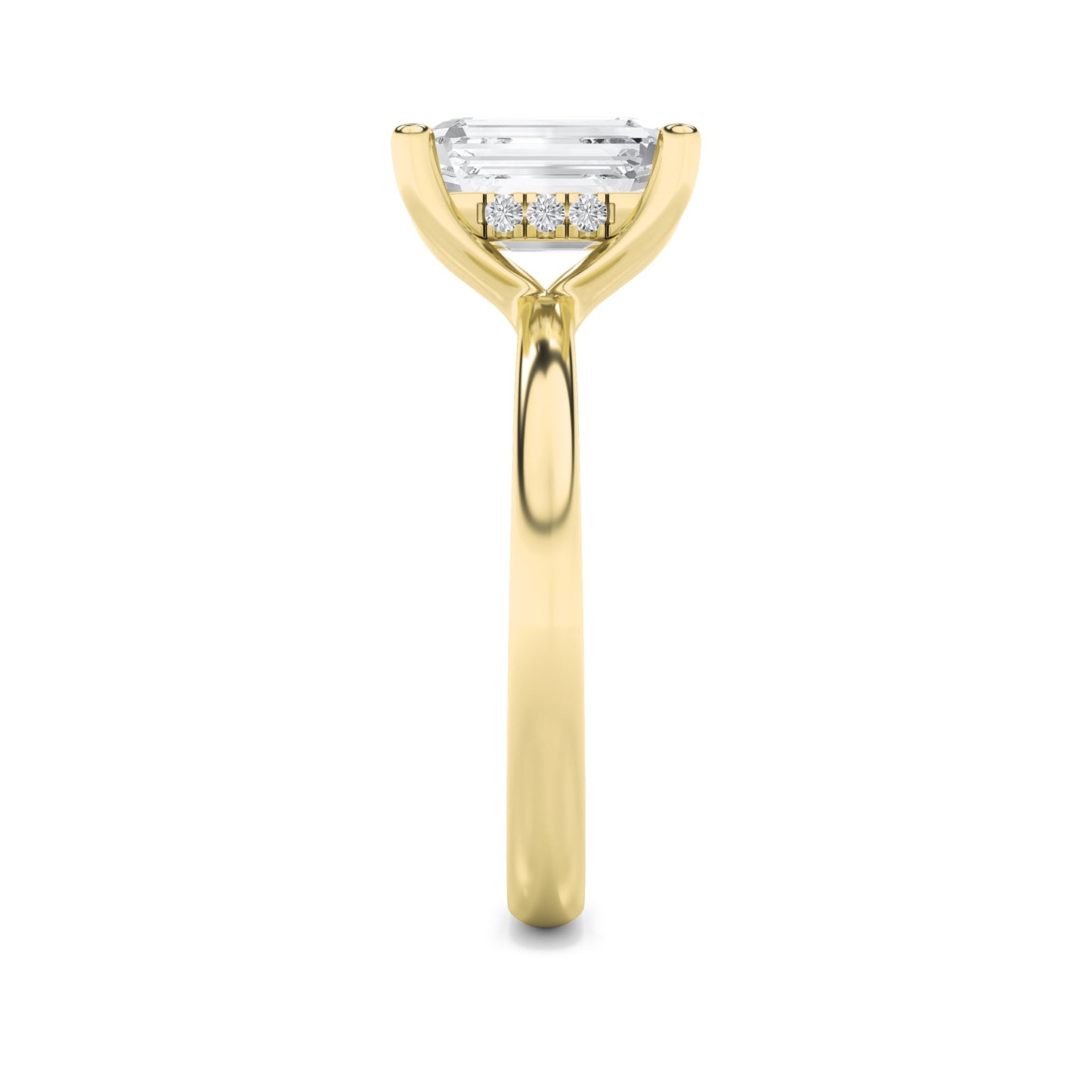 2Cttw Emerald Shaped Lab Grown Diamond (F/VS) Hidden Halo Petite Shank Ring in 14K Gold