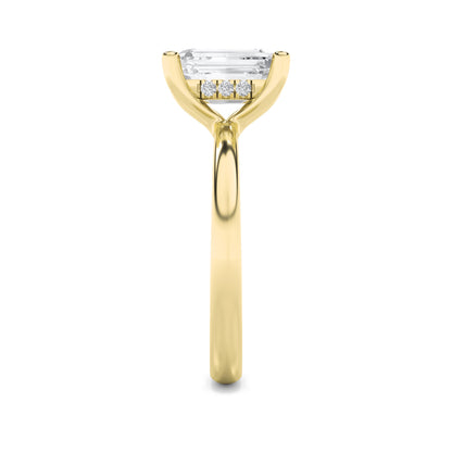 2Cttw Emerald Shaped Lab Grown Diamond (F/VS) Hidden Halo Petite Shank Ring in 14K Gold