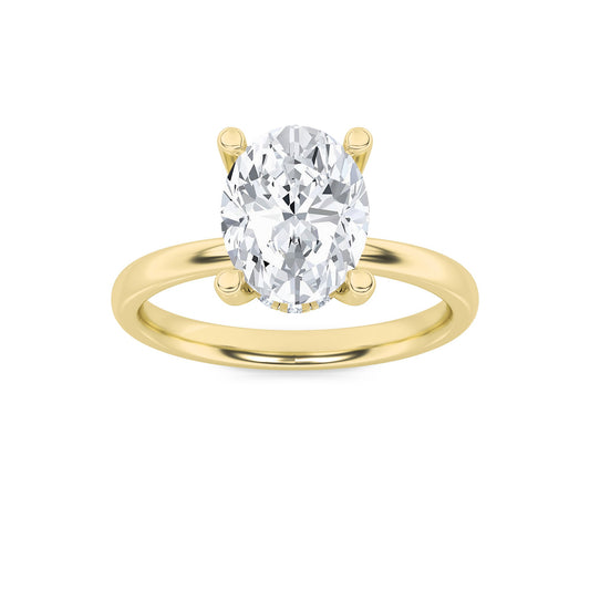2Cttw Oval Shaped Lab Grown Diamond (F/VS) HiddenHalo Petite Shank Ring in 14K Gold
