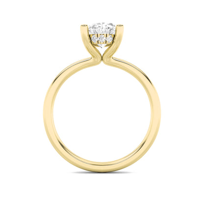 2Cttw Oval Shaped Lab Grown Diamond (F/VS) HiddenHalo Petite Shank Ring in 14K Gold