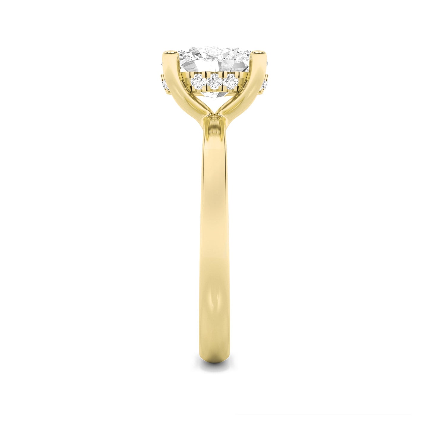 2Cttw Oval Shaped Lab Grown Diamond (F/VS) HiddenHalo Petite Shank Ring in 14K Gold