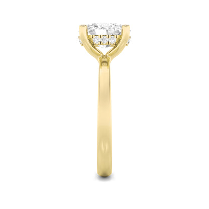 2Cttw Oval Shaped Lab Grown Diamond (F/VS) HiddenHalo Petite Shank Ring in 14K Gold