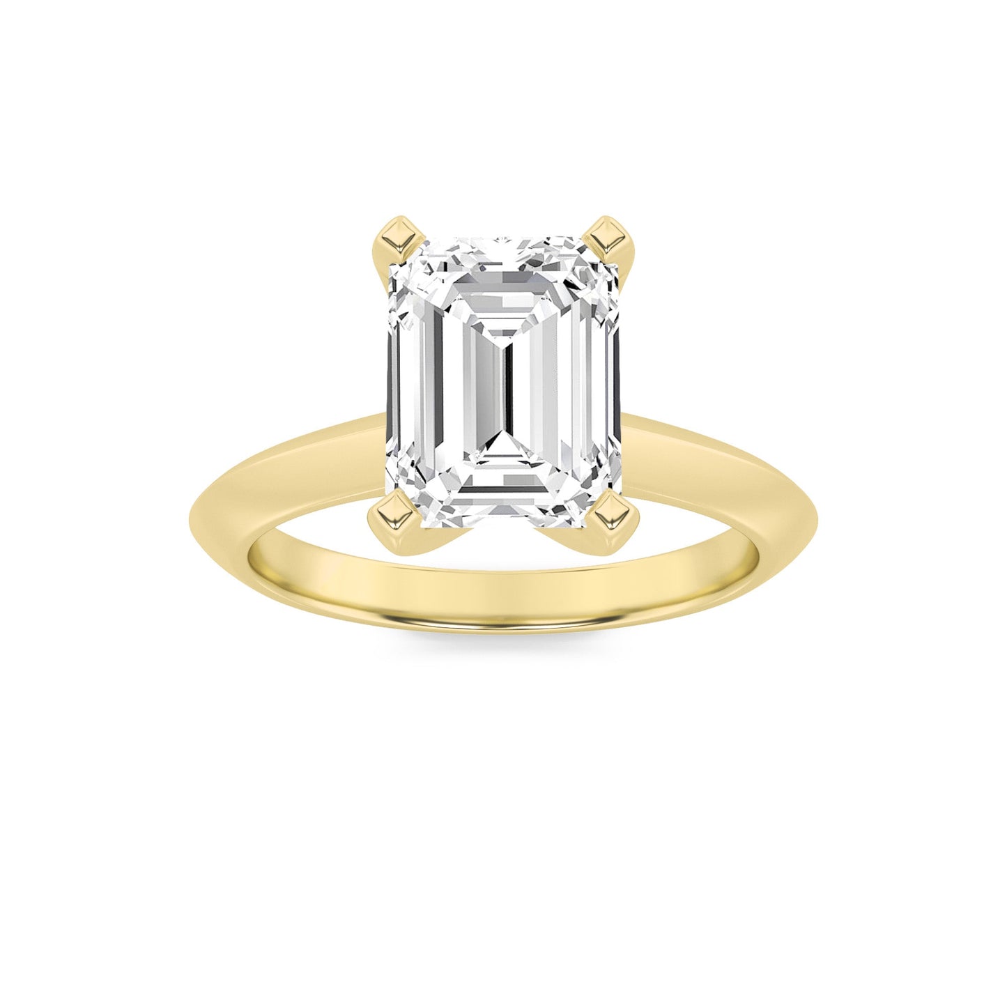 2.5Cttw Emerald Shaped Lab Grown Diamond (F/VS) Knife Edge Shank Solitaire Engagement Ring in 14K Gold