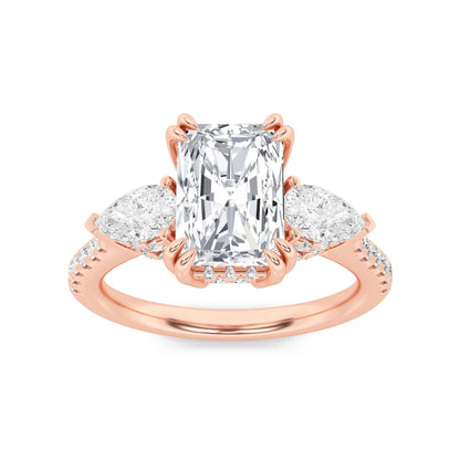 3Cttw Radiant Shaped Lab Grown Diamond (F/VS) Accented Three Stone Ring in 14K Gold