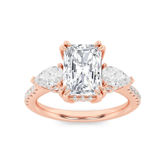 3Cttw Radiant Shaped Lab Grown Diamond (F/VS) Accented Three Stone Ring in 14K Gold