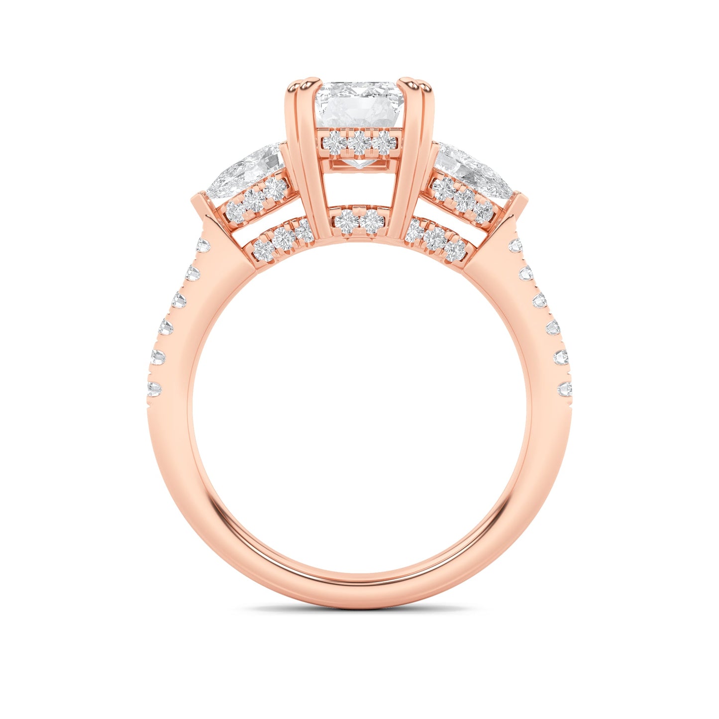 3Cttw Radiant Shaped Lab Grown Diamond (F/VS) Accented Three Stone Ring in 14K Gold