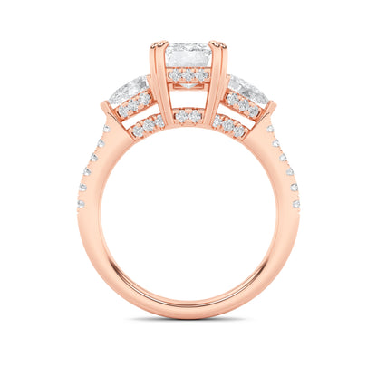 3Cttw Radiant Shaped Lab Grown Diamond (F/VS) Accented Three Stone Ring in 14K Gold