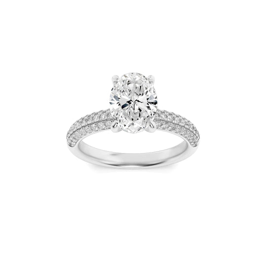 1.5Cttw Oval Shaped Lab Grown Diamond (F/VS) Three Row Micro Pave Engagement Ring in 14K Gold