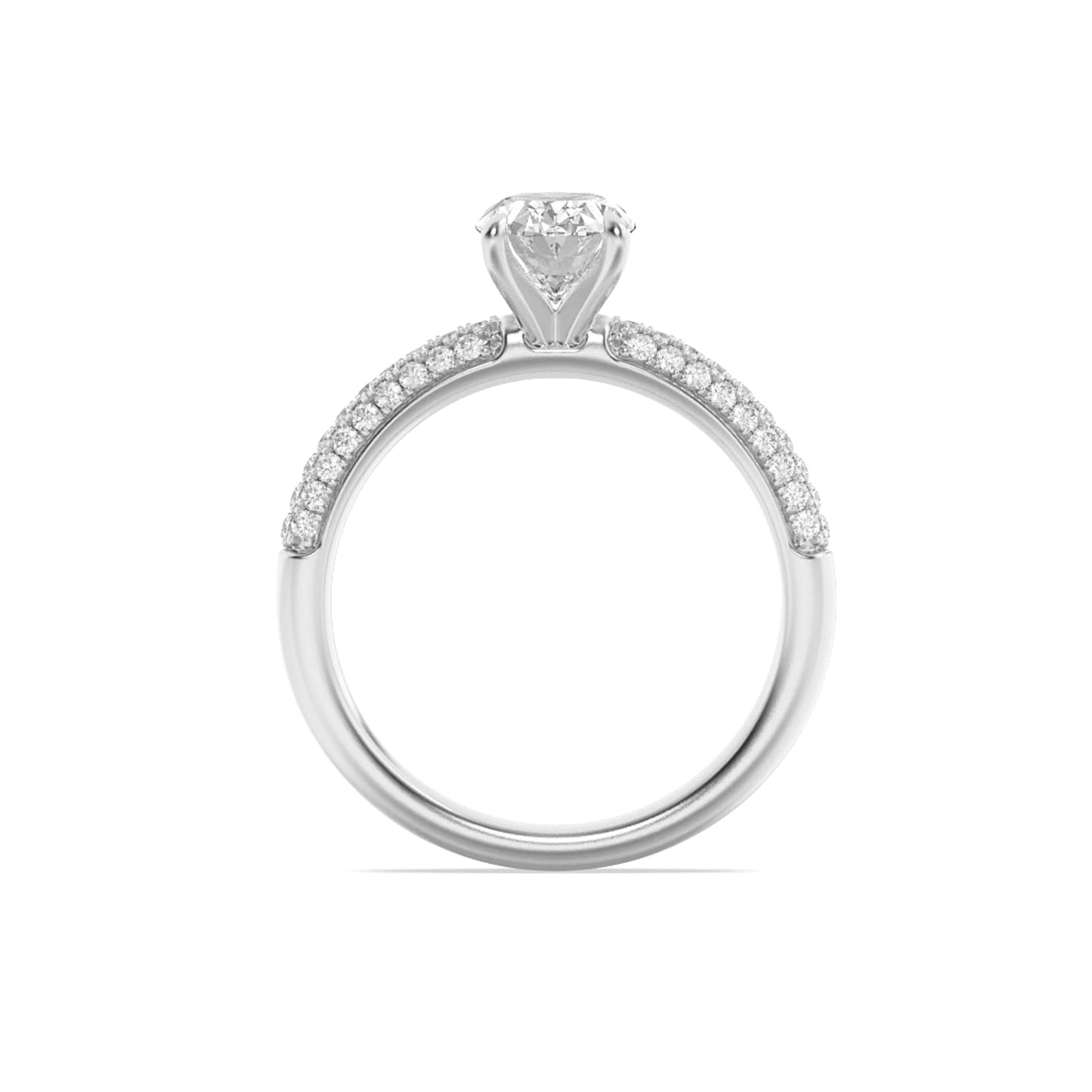 1.5Cttw Oval Shaped Lab Grown Diamond (F/VS) Three Row Micro Pave Engagement Ring in 14K Gold