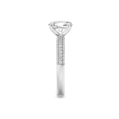 1.5Cttw Oval Shaped Lab Grown Diamond (F/VS) Three Row Micro Pave Engagement Ring in 14K Gold