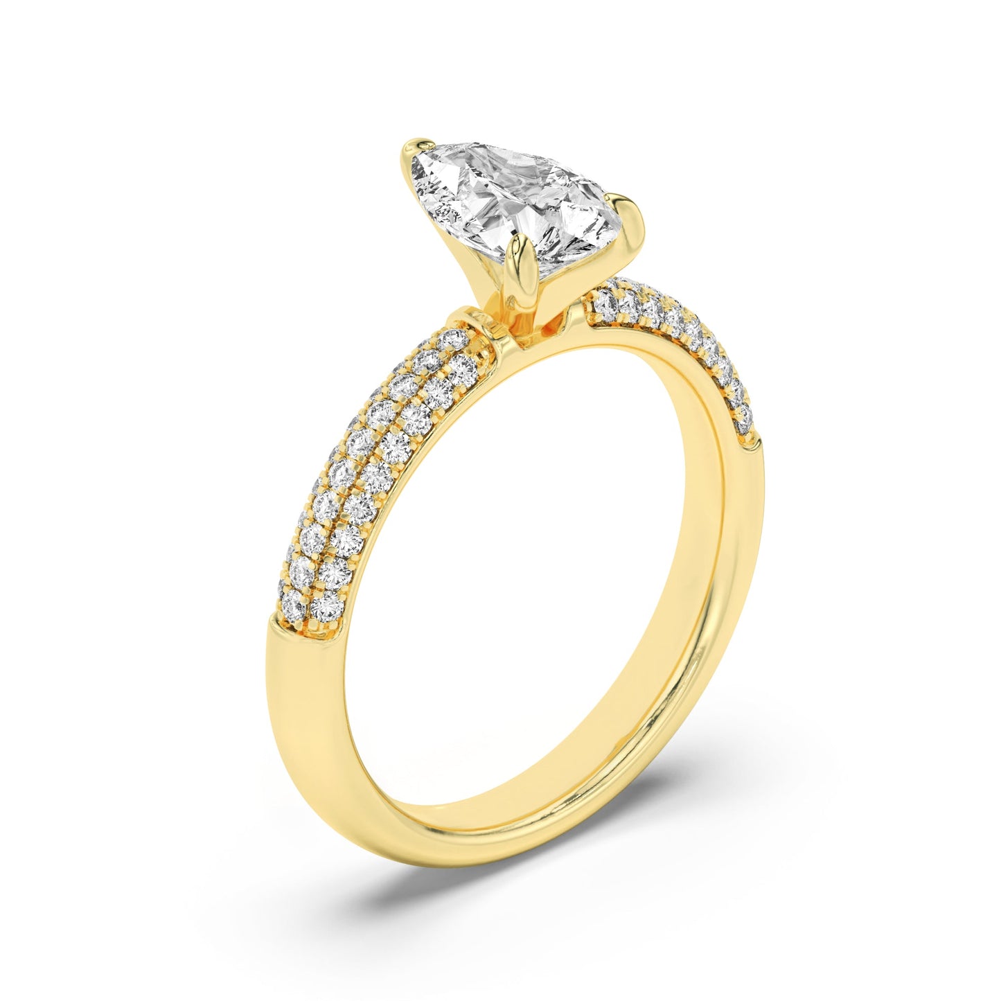 1.5Cttw Pear Shaped Lab Grown Diamond (F/VS) Three Row Micro Pave Engagement Ring in 14K Gold
