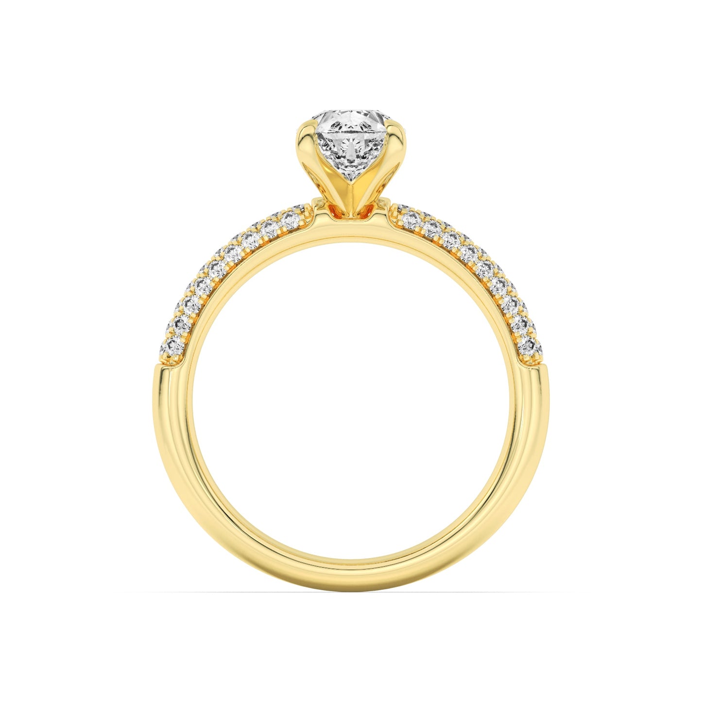1.5Cttw Pear Shaped Lab Grown Diamond (F/VS) Three Row Micro Pave Engagement Ring in 14K Gold