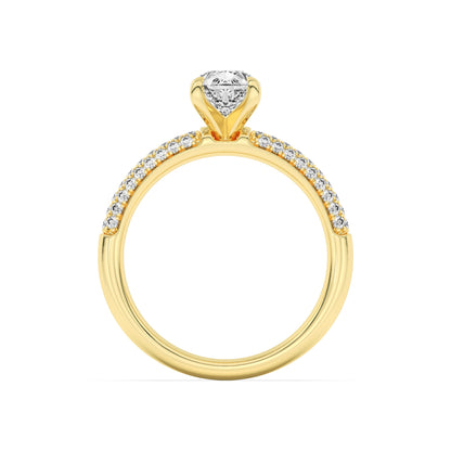 1.5Cttw Pear Shaped Lab Grown Diamond (F/VS) Three Row Micro Pave Engagement Ring in 14K Gold