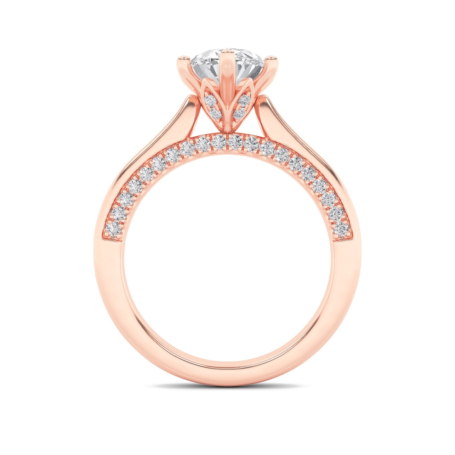 1.25Cttw Oval Shaped Lab Grown Diamond (F/VS) Tulip Motif Accented Engagement Ring in 14K Gold