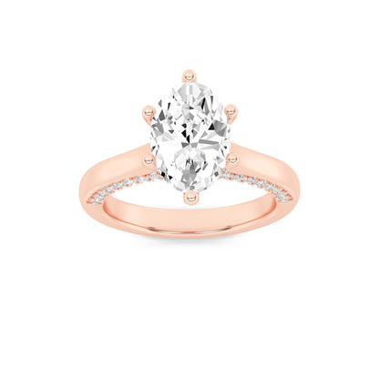 2Cttw Oval Shaped Lab Grown Diamond (F/VS) Tulip Motif Accented Engagement Ring in 14K Gold