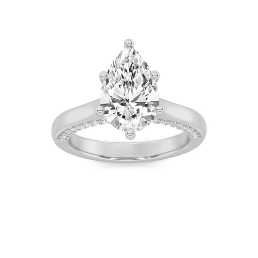 1.25Cttw Pear Shaped Lab Grown Diamond (F/VS) Tulip Motif Accented Engagement Ring in 14K Gold