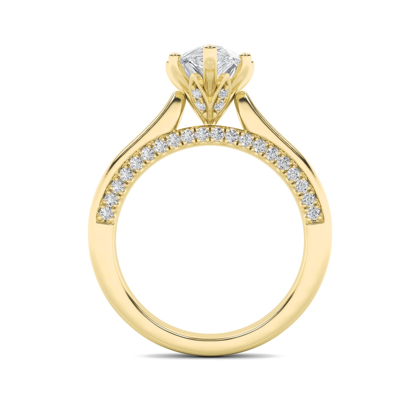 2Cttw Pear Shaped Lab Grown Diamond (F/VS) Tulip Motif Accented Engagement Ring in 14K Gold