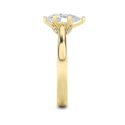 2Cttw Pear Shaped Lab Grown Diamond (F/VS) Tulip Motif Accented Engagement Ring in 14K Gold
