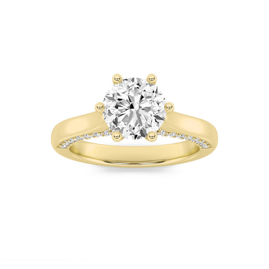 2Cttw Round Shaped Lab Grown Diamond (F/VS) TulipMotif Accented Engagement Ring in 14K Gold