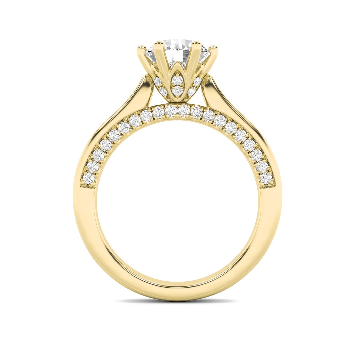 2Cttw Round Shaped Lab Grown Diamond (F/VS) TulipMotif Accented Engagement Ring in 14K Gold