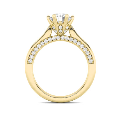 2Cttw Round Shaped Lab Grown Diamond (F/VS) TulipMotif Accented Engagement Ring in 14K Gold