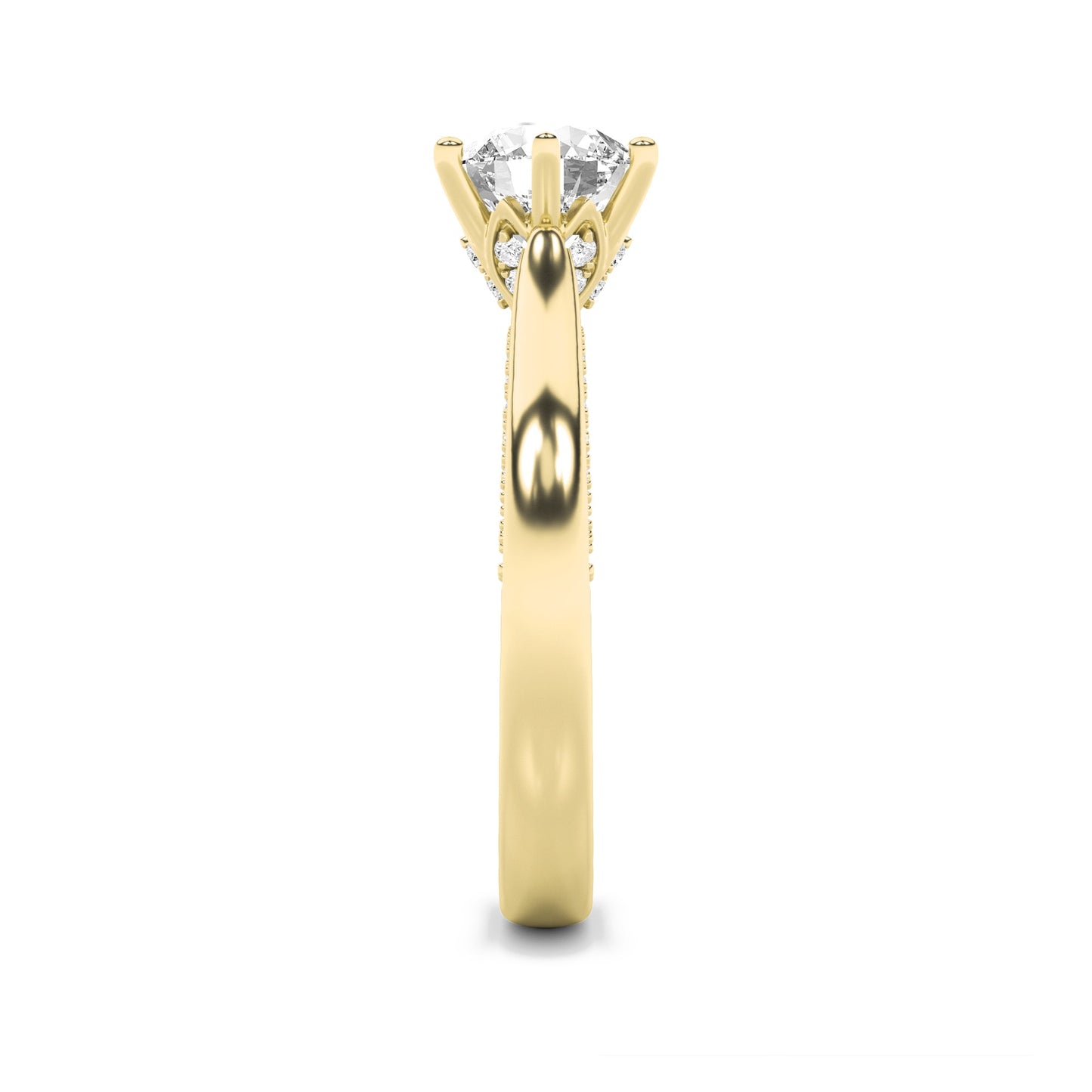 2Cttw Round Shaped Lab Grown Diamond (F/VS) TulipMotif Accented Engagement Ring in 14K Gold