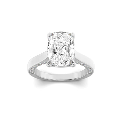 2.5Cttw Elongated Cushion Shaped Lab Grown Diamond(F/VS) Accented Bridge Shank Engagement Ring in 14K Gold