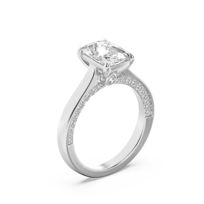2.5Cttw Elongated Cushion Shaped Lab Grown Diamond(F/VS) Accented Bridge Shank Engagement Ring in 14K Gold