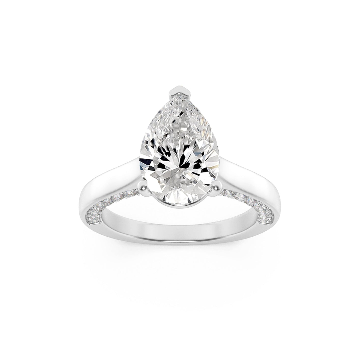2Cttw Pear Shaped Lab Grown Diamond (F/VS) Accented Bridge Shank Engagement Ring in 14K Gold
