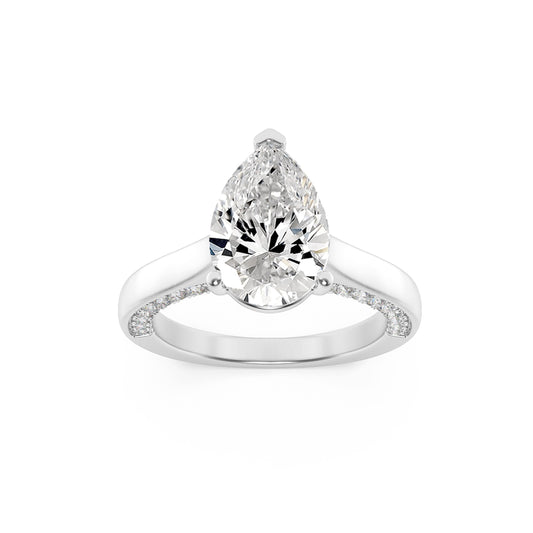 2Cttw Pear Shaped Lab Grown Diamond (F/VS) Accented Bridge Shank Engagement Ring in 14K Gold