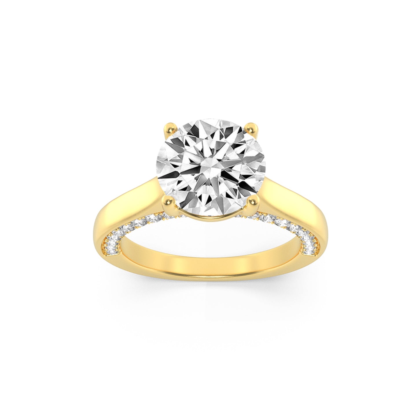 2Cttw Round Shaped Lab Grown Diamond (F/VS) Accented Bridge Shank Engagement Ring in 14K Gold