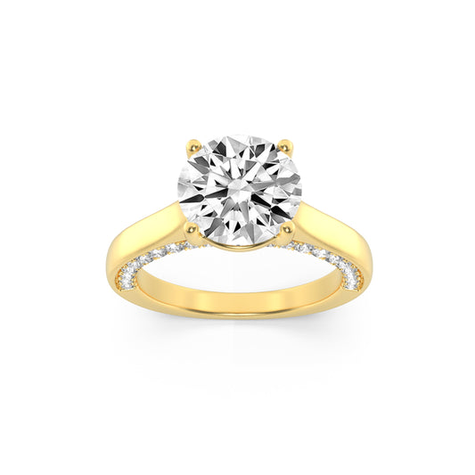 2Cttw Round Shaped Lab Grown Diamond (F/VS) Accented Bridge Shank Engagement Ring in 14K Gold